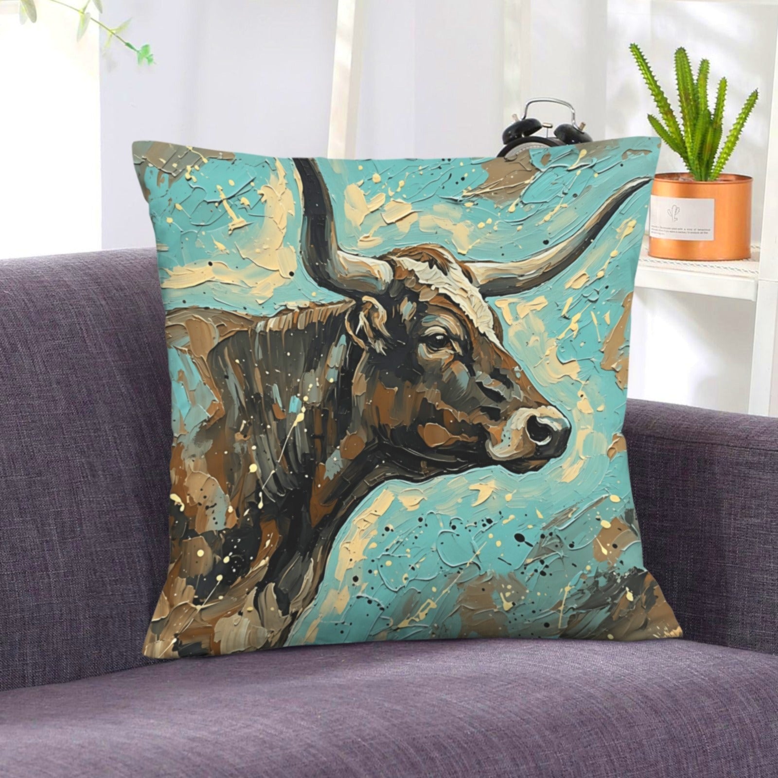 Baha Ranch Painted Longhorn Velvety Soft Pillow Case Made in America Baha Ranch Western Wear