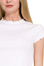 Zenana Cotton Modal Slub Lettuce Trimmed Cropped T-Shirt