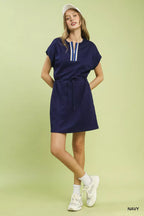 Umgee Knit Zip Front Drawstring Dress