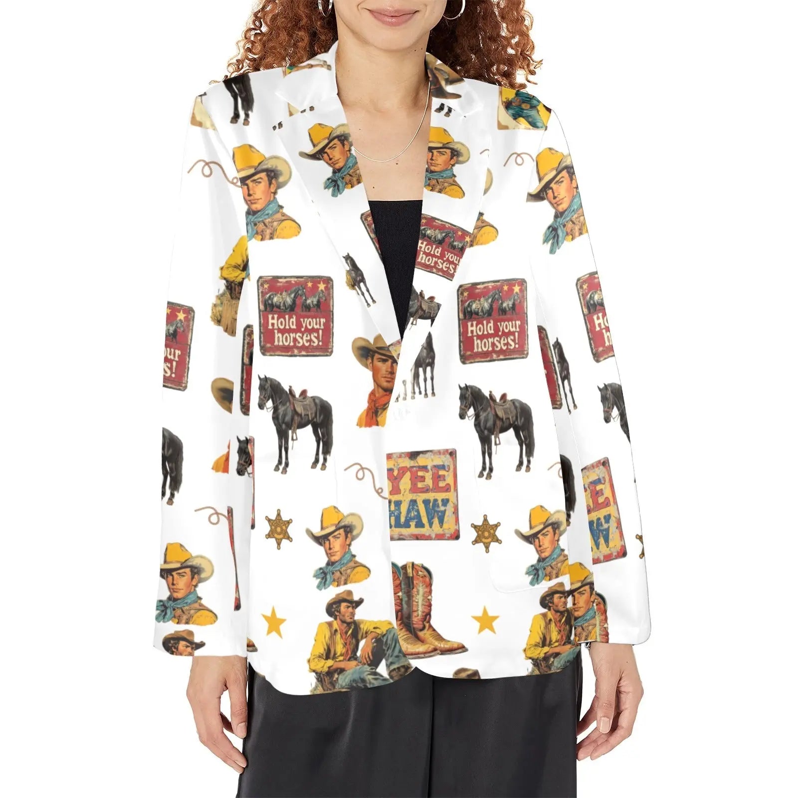 Baha Ranch Vintage Cowboy Collage Western Women's Blazer Baha Ranch Western Wear