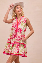 BiBi Floral Woven Contrast Edge Tiered Ruffle Mini Dress