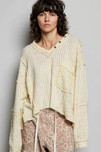 POL V-Neck Long Sleeve Top with Stitch Detail