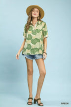 Floral Collared Short Sleeve Blouse