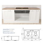 Brushed Nickel Undermount Double Bowl Kitchen Sink 33 x 19 in 16 Gauge Stainless Steel with 9 Inch Deep Basin