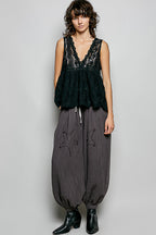 POL Deep V-Neck Scalloped Lace Sleeveless Top
