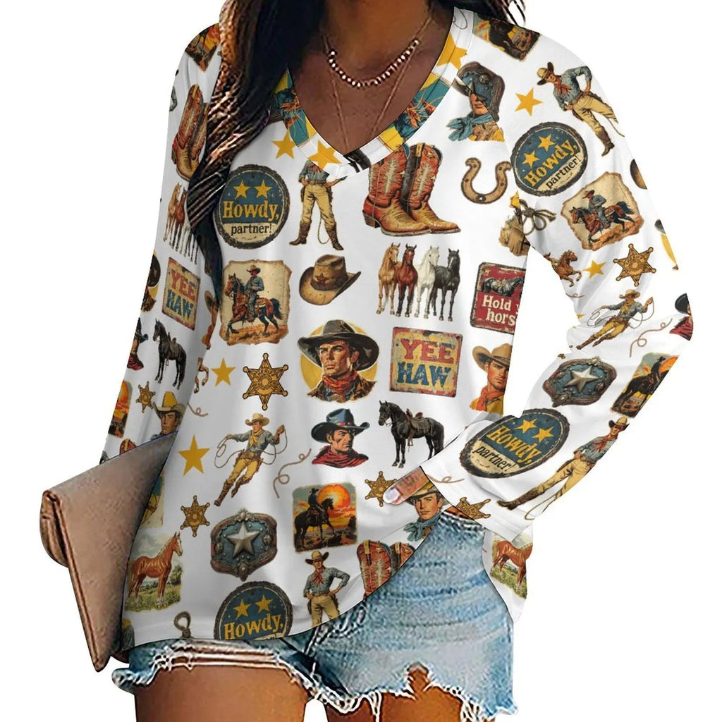 Baha Ranch Long Sleeve Vintage Cowboy Collage Top Baha Ranch Western Wear