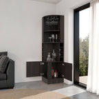 Cairo Corner Bar Cabinet with Double Door Cabinet, Glass Rack, Eight Built-in Wine Rack, Dark Walnut