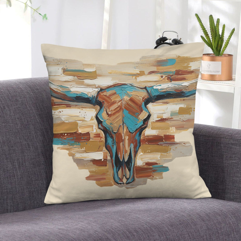 Baha Ranch Painted Tan Longhorn Velvety Soft Pillow Case Made in America Baha Ranch Western Wear