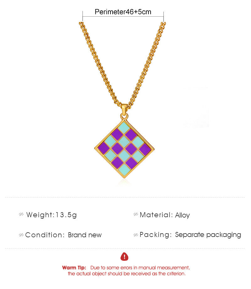 Sweet Square Clavicle Chain Drawing Board Color Matching Necklace Female