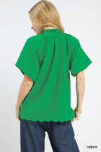 Umgee Scalloped Hem Textured Blouse