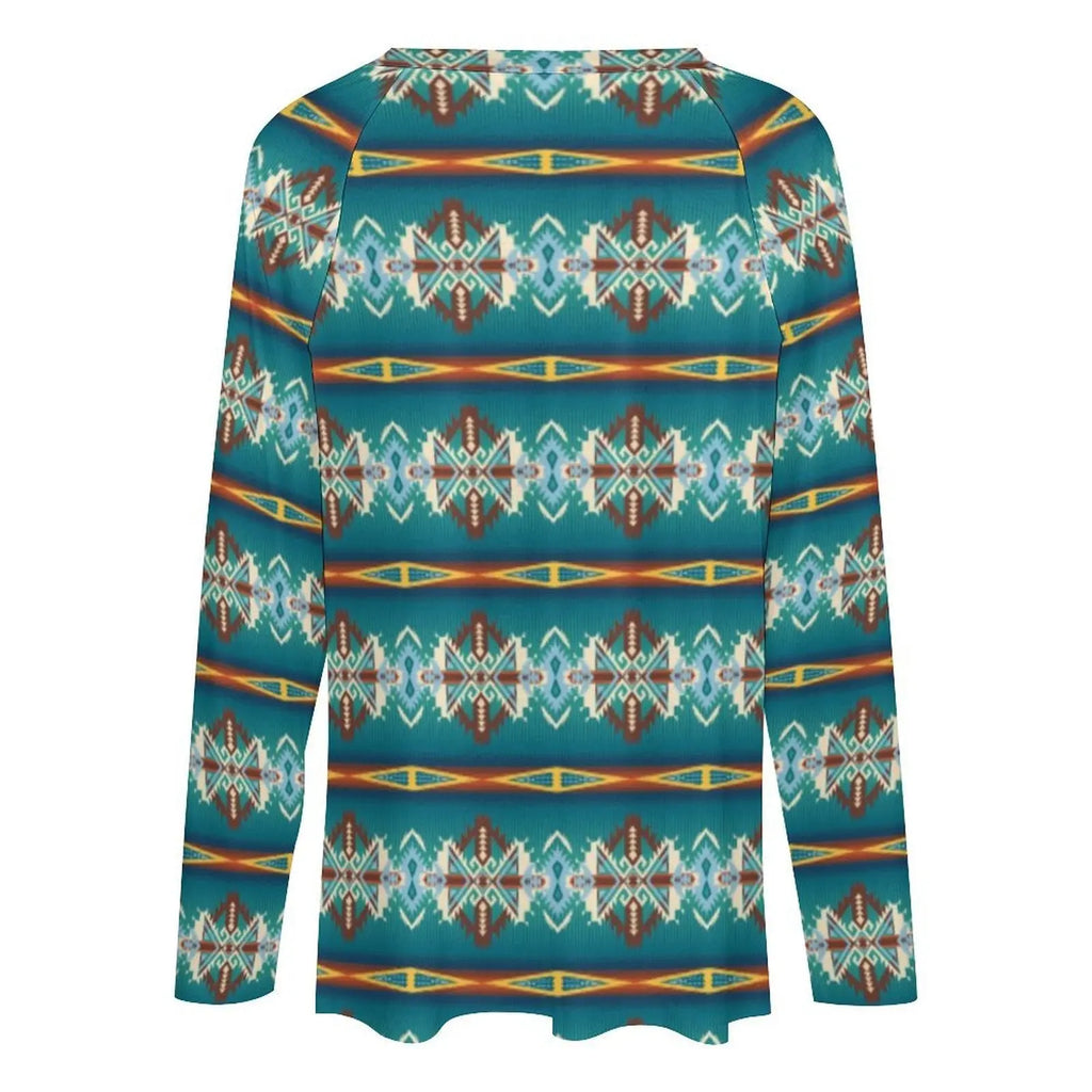 Baha Ranch Teal Aztec Long Sleeve Top Baha Ranch Western Wear