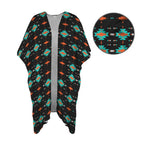 Baha Ranch Black Turquoise Orange Aztec Duster Kimono Coverup Baha Ranch Western Wear