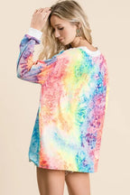 BiBi Tie Dye Deep V-neck Top With Lace Up Front
