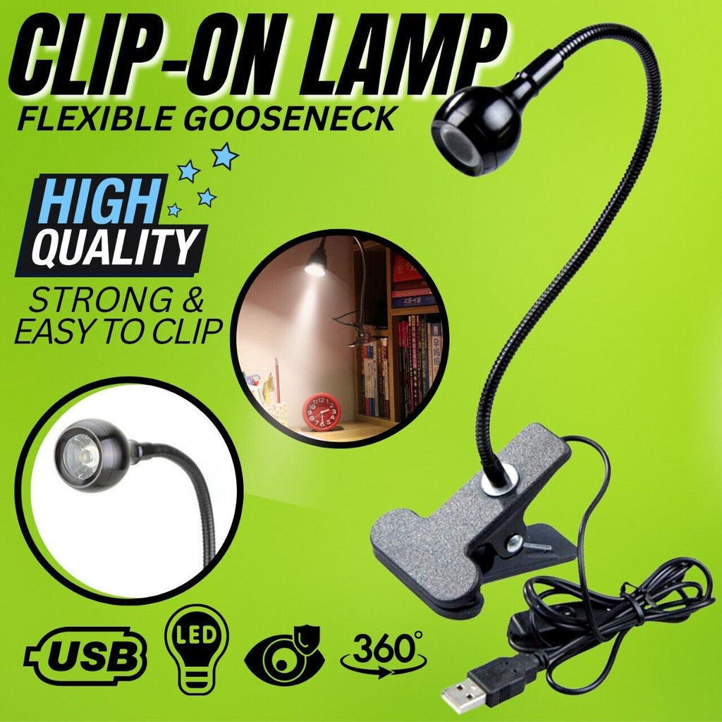 USB Flexible Reading LED Bright Light Book Lamp Clip-on Beside Bed Desk Table