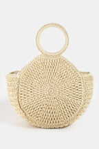 Fame Circle Handle Circle Straw Braided Hand Bag