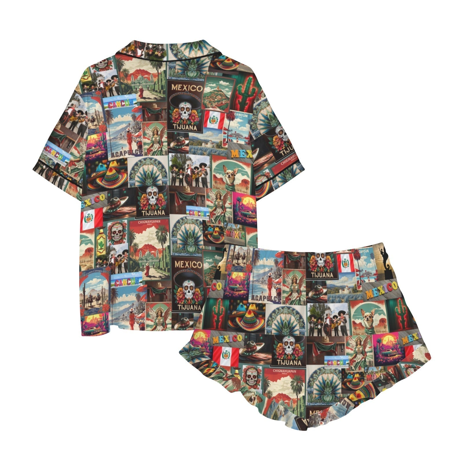 Baha Ranch Colores De Mexico Destination Mexico Collage Satin Pajamas Baha Ranch Western Wear