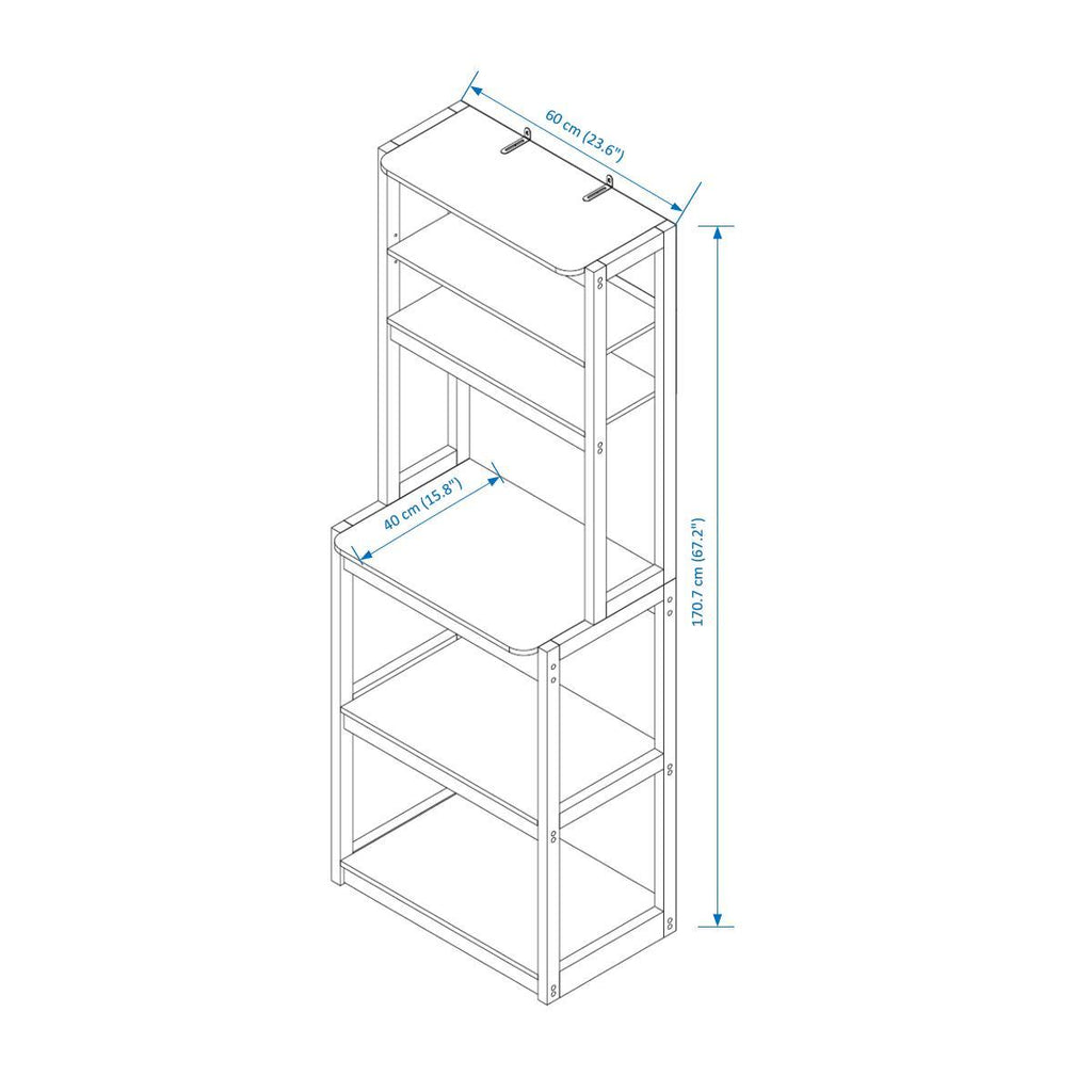 23.62' White and Rustic Brown color 5-Tier Bakers Rack for Kitchen with Storage, Coffee Bar, Kitchen Shelves, Microwave Stand