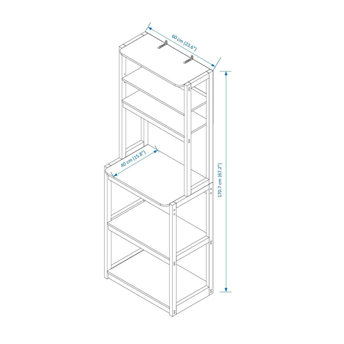 23.62' White and Rustic Brown color 5-Tier Bakers Rack for Kitchen with Storage, Coffee Bar, Kitchen Shelves, Microwave Stand