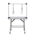 46' Folding Dog Pet Grooming Table Stainless Steel Frame Rubber Mat on Board with Adjustable Arm and Clamps pet dog Cat Grooming Table (SILVER-GRAY COLOR)