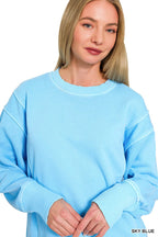 Zenana Pigment Dye Exposed-seam Fleece Sweatshirt