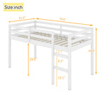 Solid Wooden, Rubber Wooden Twin Loft Bed with Ladder, Bed Platform of Strengthened Slats , White