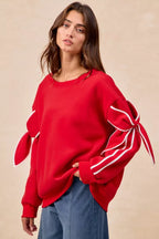 BiBi Bow Detail Sleeves Fleece Sweatshirt