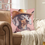 Baha Ranch Cowgirl Dachsund  Velvety Soft Throw Pillow Case Made in America Baha Ranch Western Wear