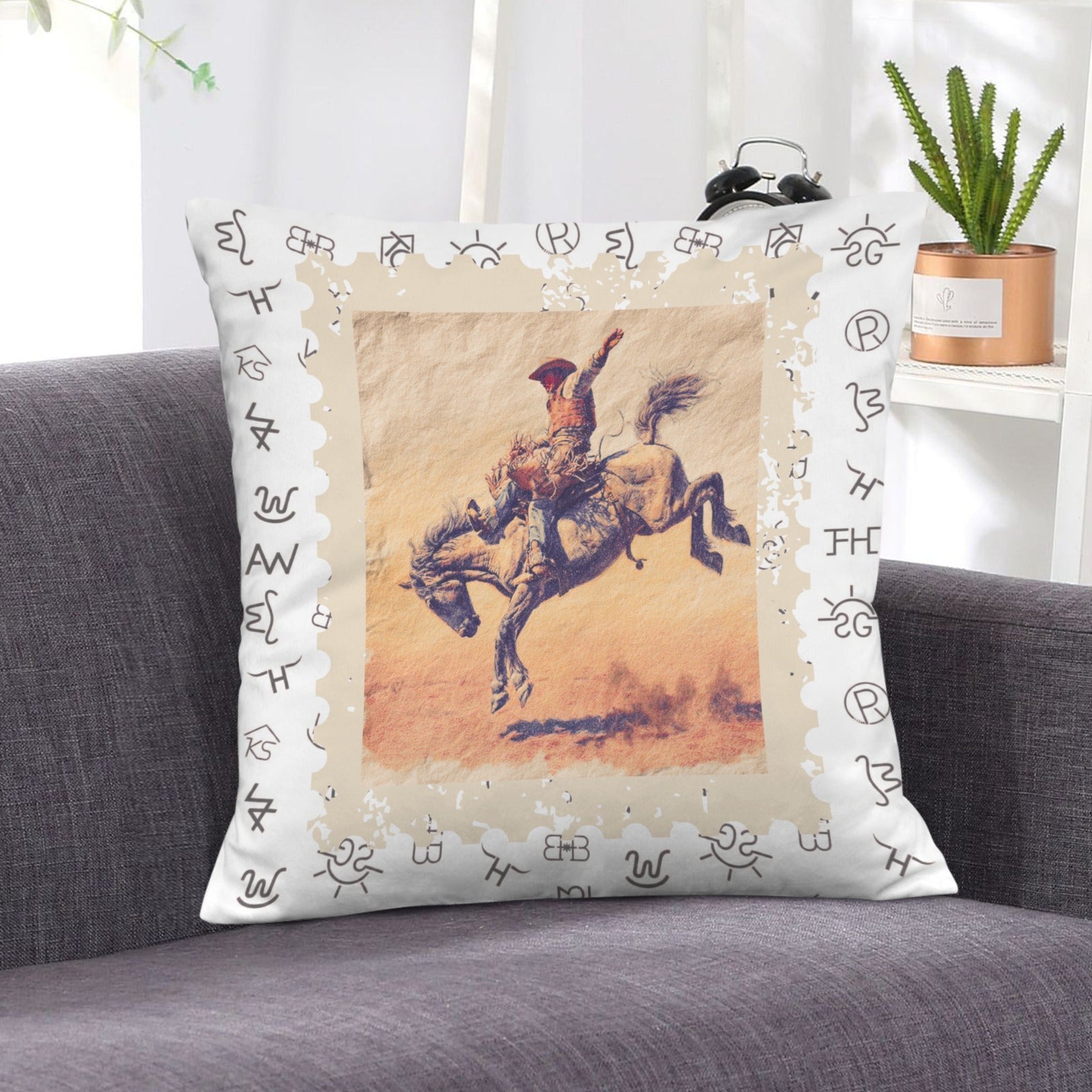 Baha Ranch Stamped Rodeo Cowboy Velvety Soft Pillow Case Made in America Baha Ranch Western Wear