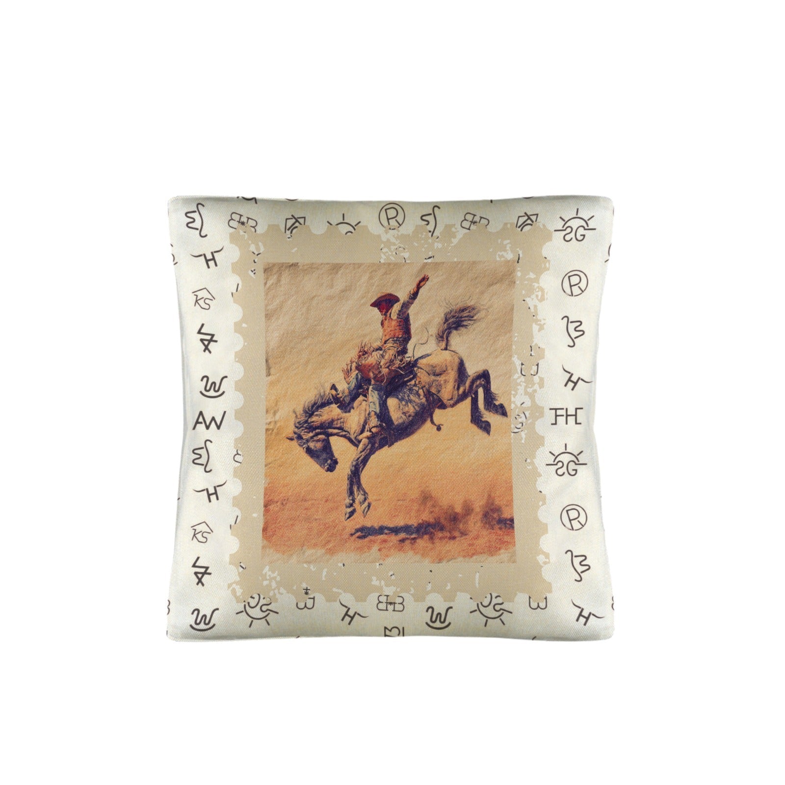 Baha Ranch Vintage Rodeo Stamp Throw Pillow Made in America Baha Ranch Western Wear