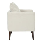 Modern Chenille Accent Chair, Upholstered Armchair for Living Room, Mid Century Fabric Lounge Chair w/Pillow, Comfortable Reading Chair with Wood Legs for Living Room, Bedroom, Reception Room (Beige)