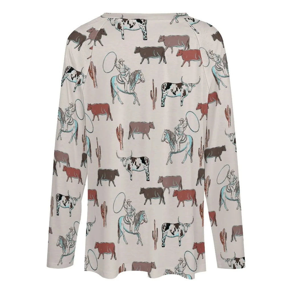 Baha Ranch Western Cow Cattle Long Sleeve Top Baha Ranch Western Wear