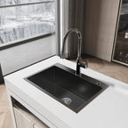 Stainless Steel Kitchen Sink, 27″x19″ Single Bowl, Overmount Handmade Sink in Black, with US Standard Drain and Hook, LS-SSBL01