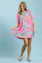 Umgee Boho Floral Print Mini Dress with Pockets