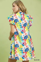 Umgee Ruffled Botanical Print Mini Dress