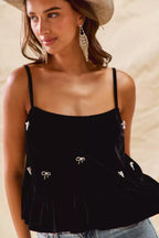 SO ME Holiday Velvet Ribbon Rhinestone Christmas Top