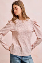 BiBi Textured Flower Knit Puff Shoulder Top