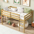 Solid Wooden, Rubber Wooden Twin Loft Bed with Ladder, Bed Platform of Strengthened Slats, Natural