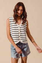 SO ME Buttoned Front Stripe Texture Knitted Sweater Vest