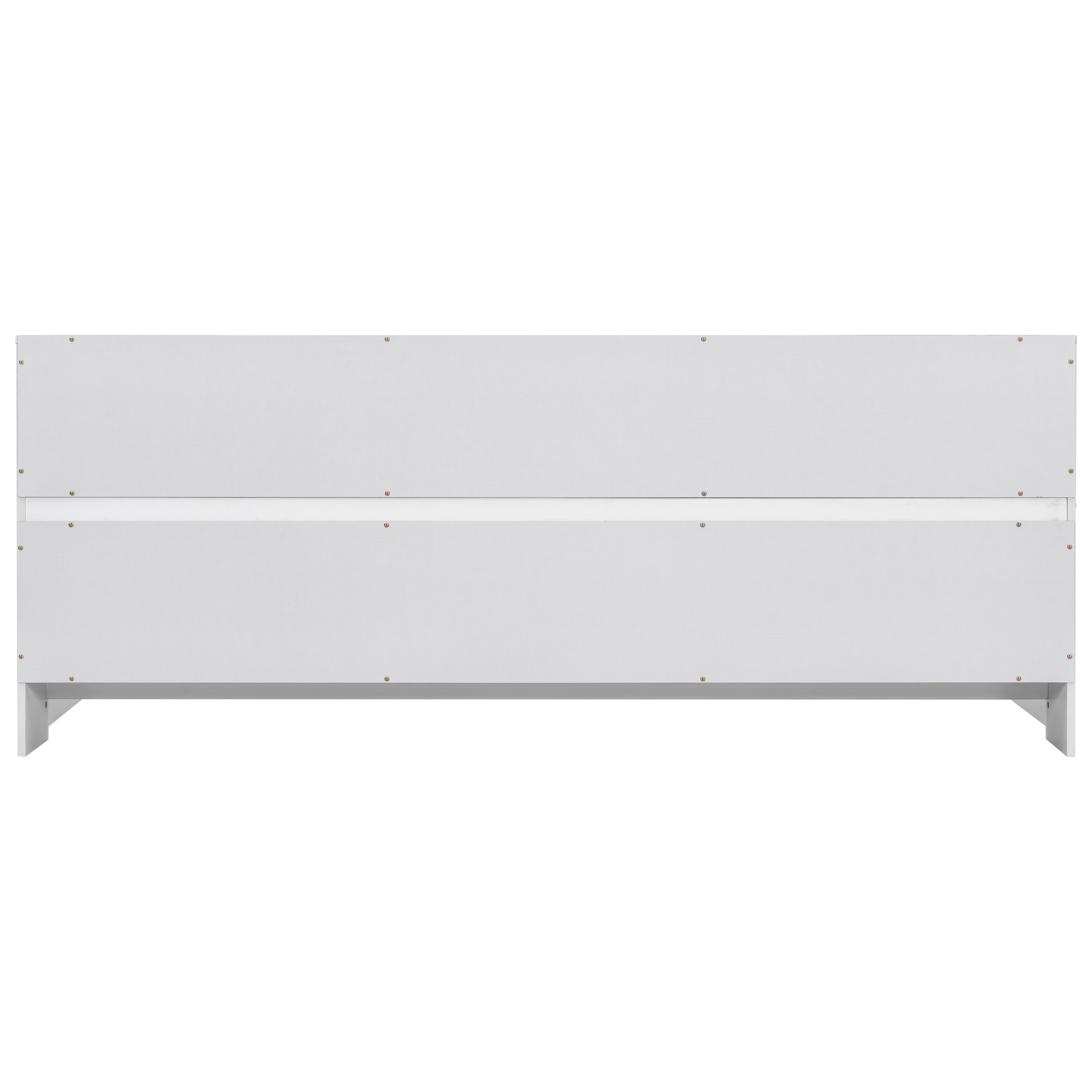 Full Floor Bed with Side Bookcase,Shelves,Guardrails,White