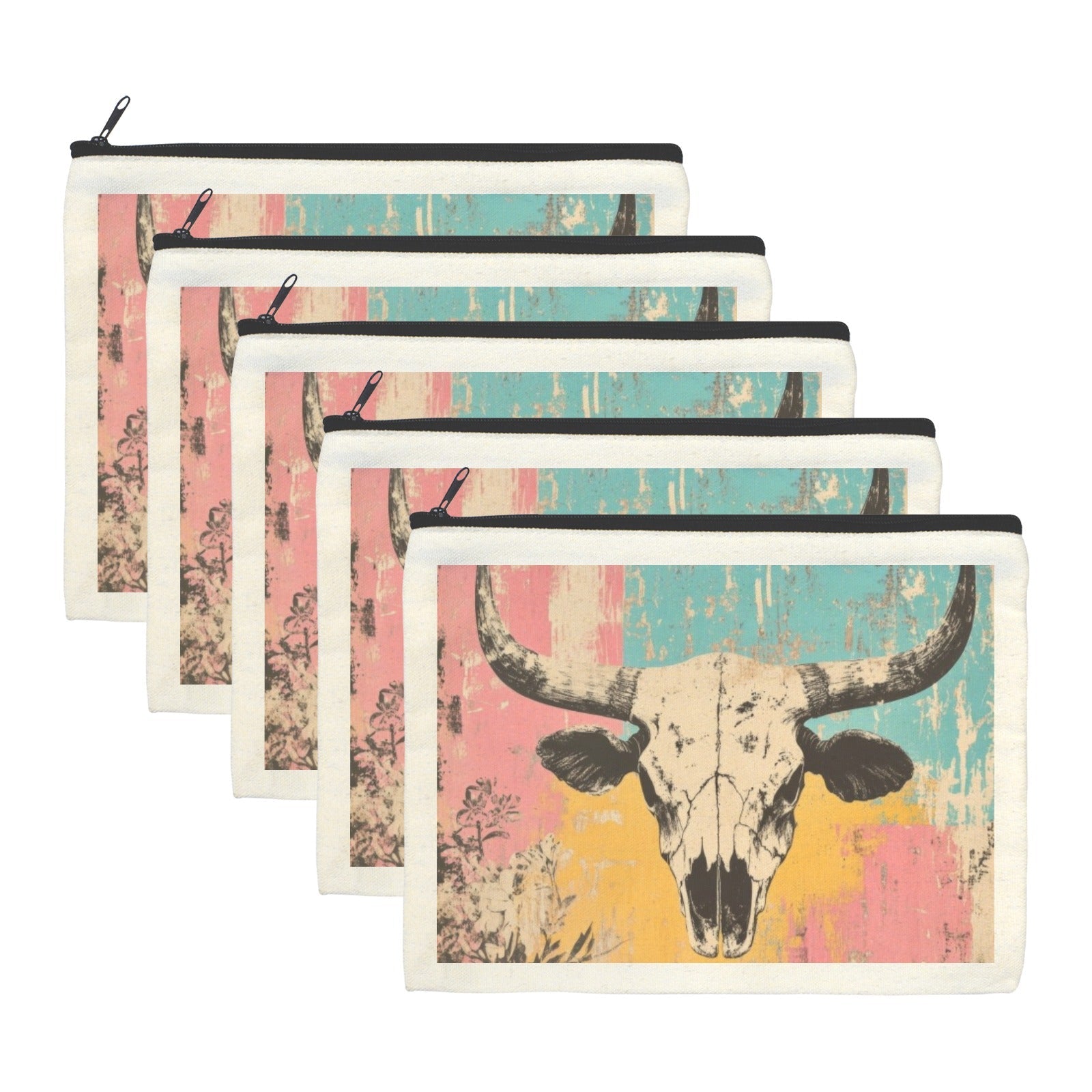 Baha Ranch Pop Western Skull Cosmetic Bag Pack of 5 Made in America Baha Ranch Western Wear