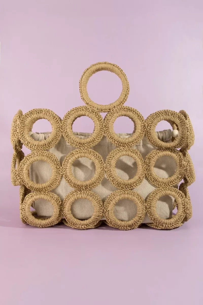 Fame Straw Round Pattern Mesh Hand Bag