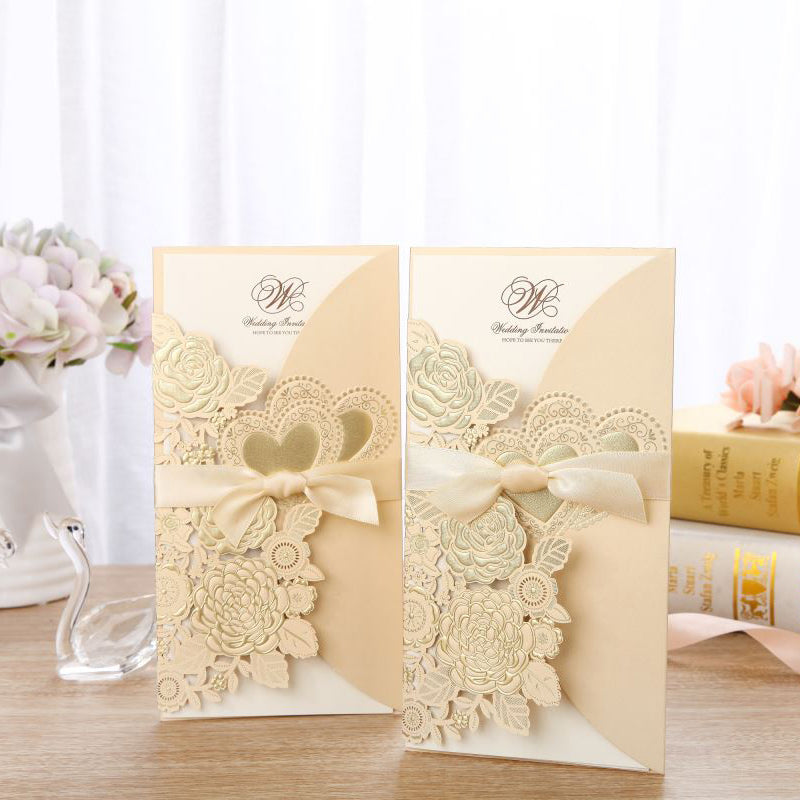 Embossed Vertical Ribbon Wedding Invitation Invitation