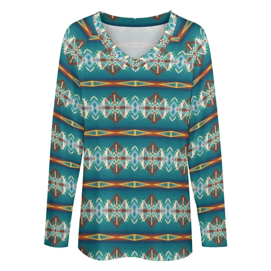Baha Ranch Teal Aztec Long Sleeve Top Baha Ranch Western Wear
