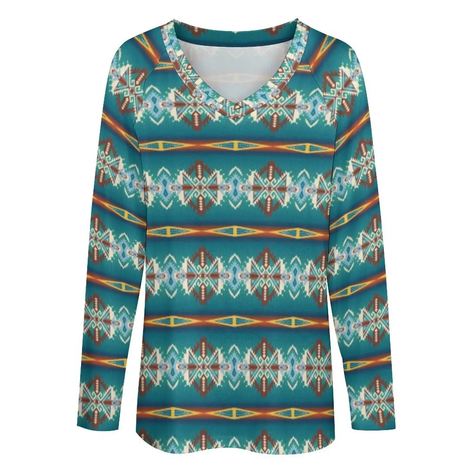 Baha Ranch Teal Aztec Long Sleeve Top Baha Ranch Western Wear