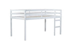 Solid Wooden, Rubber Wooden Twin Loft Bed with Ladder, Bed Platform of Strengthened Slats , White