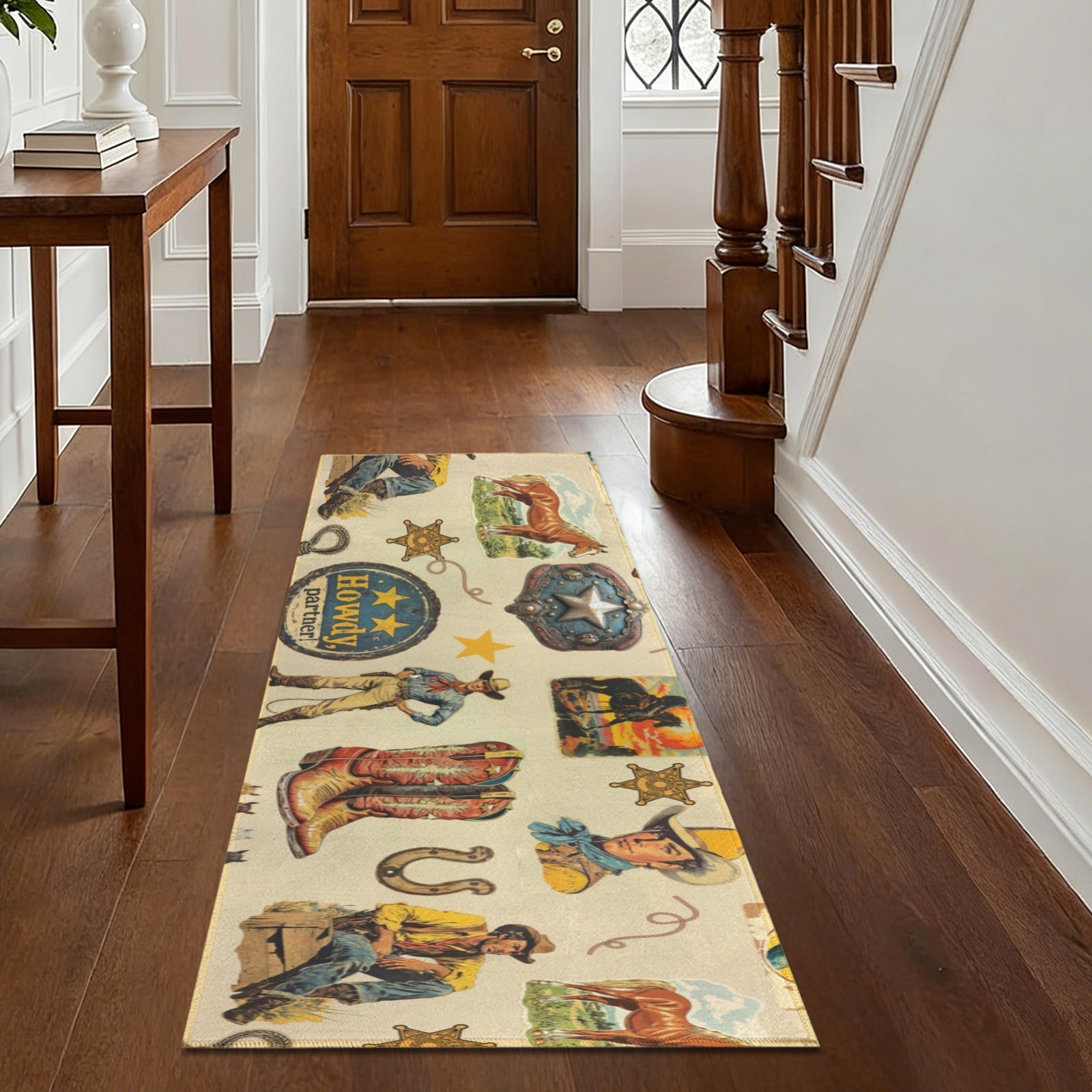Baha Ranch Vintage Cowboy Collage Rug Runner Indoor 60" x 22" Made in America Baha Ranch Western Wear
