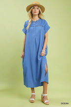 Umgee Button-Front Gauze Midi Dress with Lace Detail
