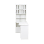 L-Shaped Corner Computer Desk  for Home Office or Study desk, Study Modern Style Table with Drawers, Bookshelf & Hutch, 2-in-1 L-Shaped Design, Large Working Space,white