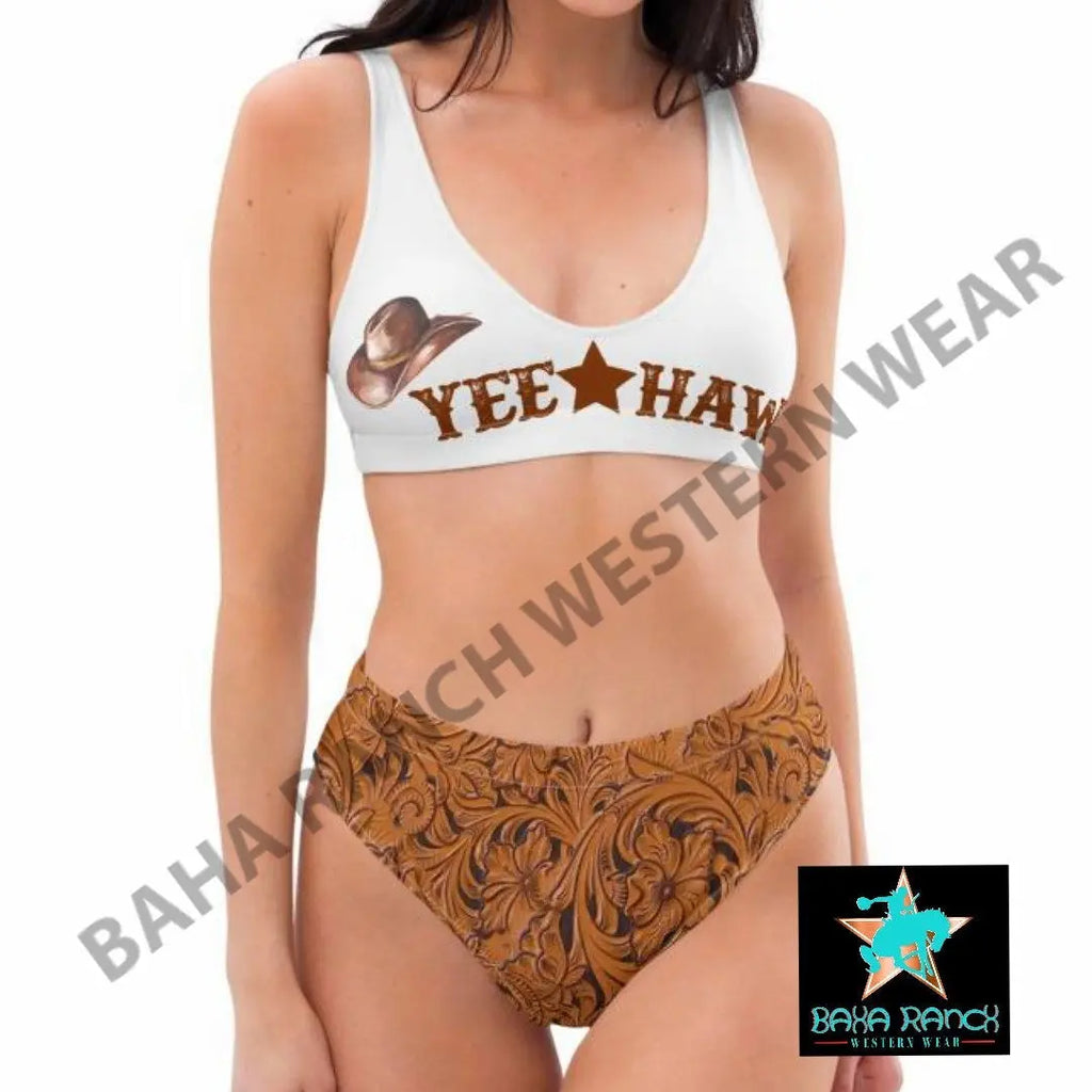 Yeehaw Tooled Leather Print Bikini Baha Ranch Western Wear
