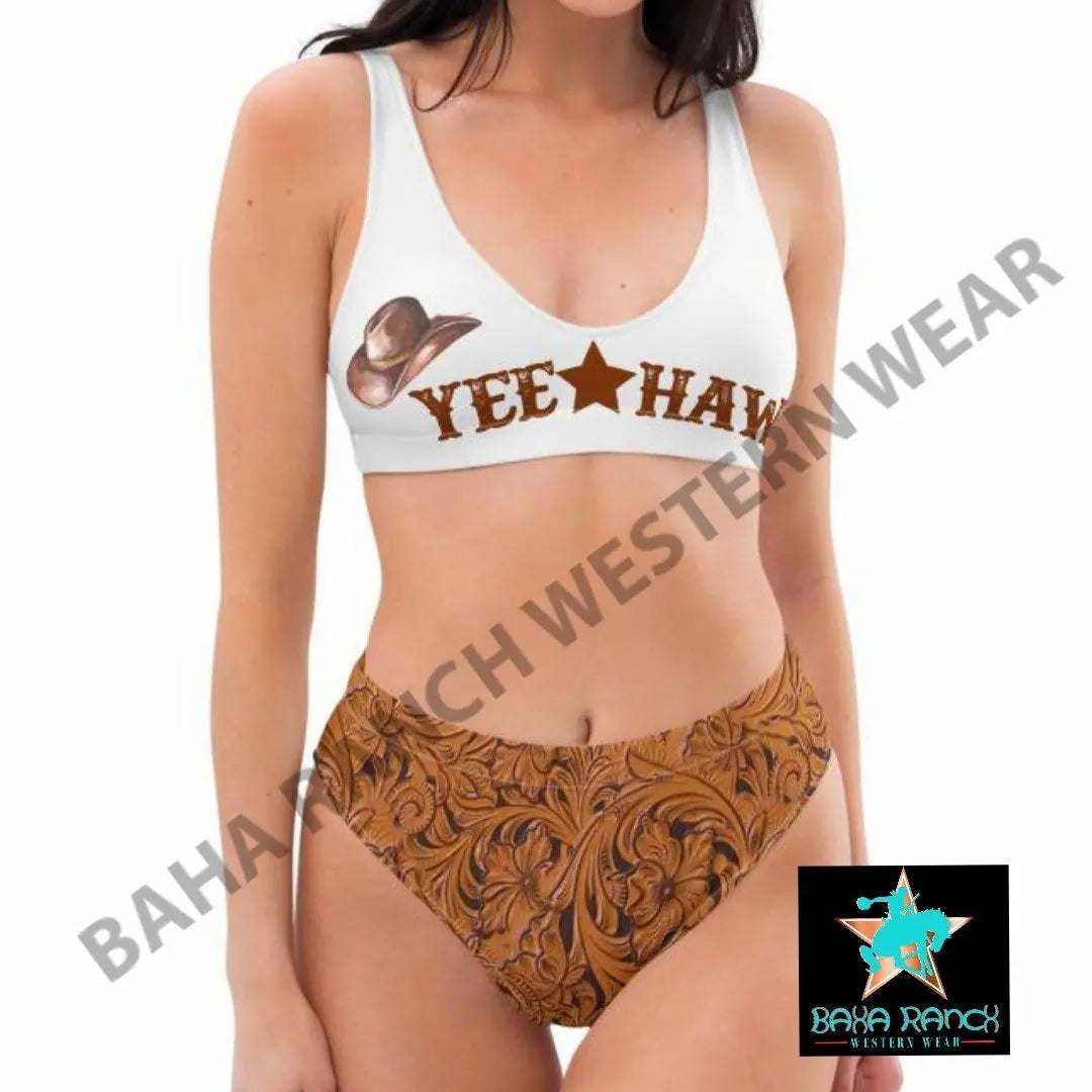 Yeehaw Tooled Leather Print Bikini Baha Ranch Western Wear